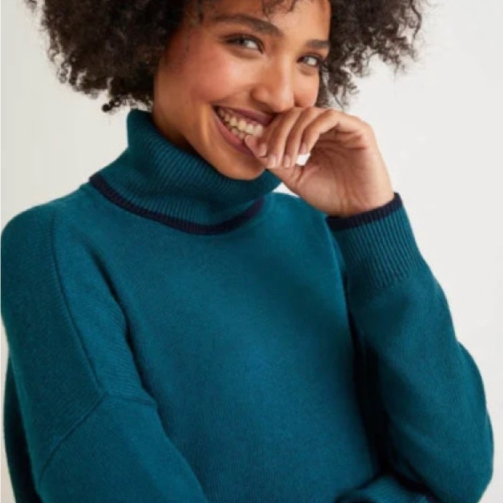 NWT Boden Cora Roll Neck Sweater Teal/Navy